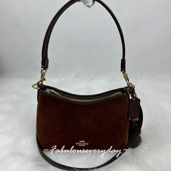 Coach Laurel Small Shoulder Bag With Tassels In Suede/Brown/Maple CCF14 - Picture 3 of 12